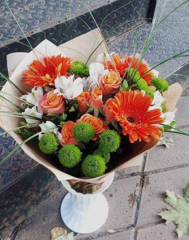 Букет цветов из: Герберы, Хризантемы, Альстромерии и Розы в Мильково