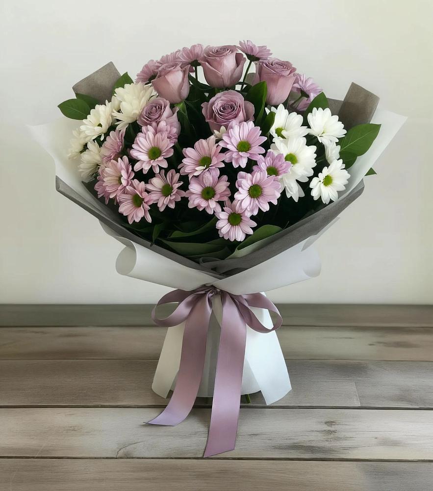 Букет цветов из: Хризантемы и Розы в Мильково