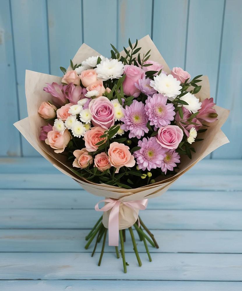 Букет цветов из: Хризантемы, Розы и Альстромерии в Мильково