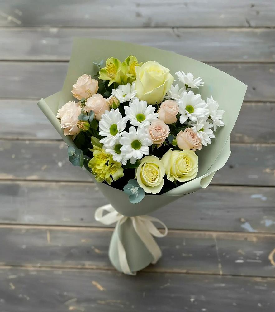 Букет цветов из: Альстромерии, Розы и Хризантемы в Мильково