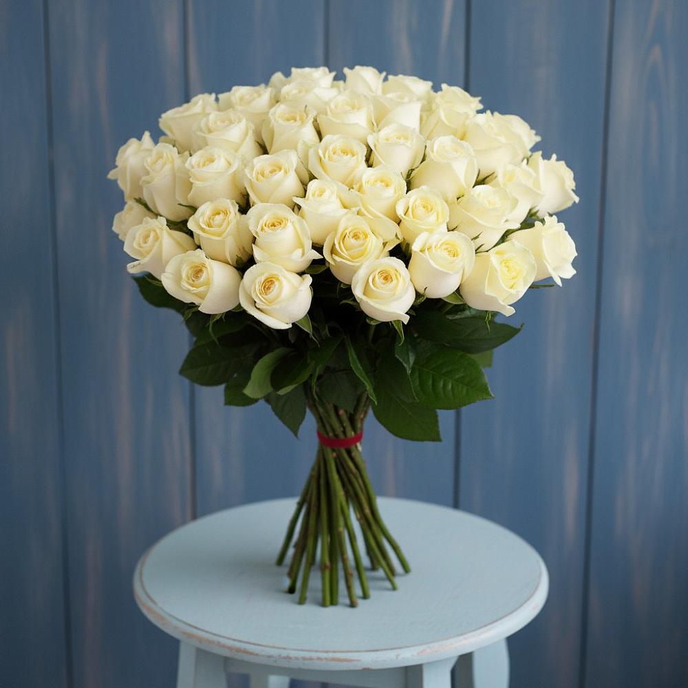 Букет 51 Белая роза Эдлесс Лав в Мильково