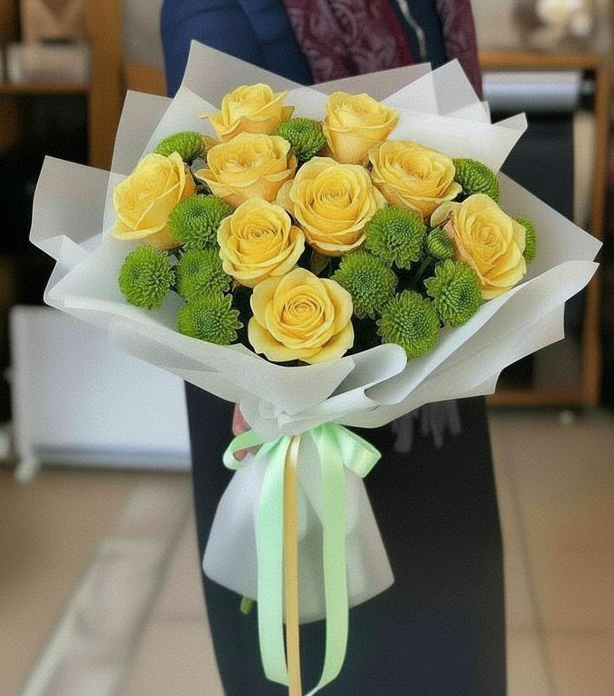 Букет цветов из: Хризантемы и Розы в Мильково