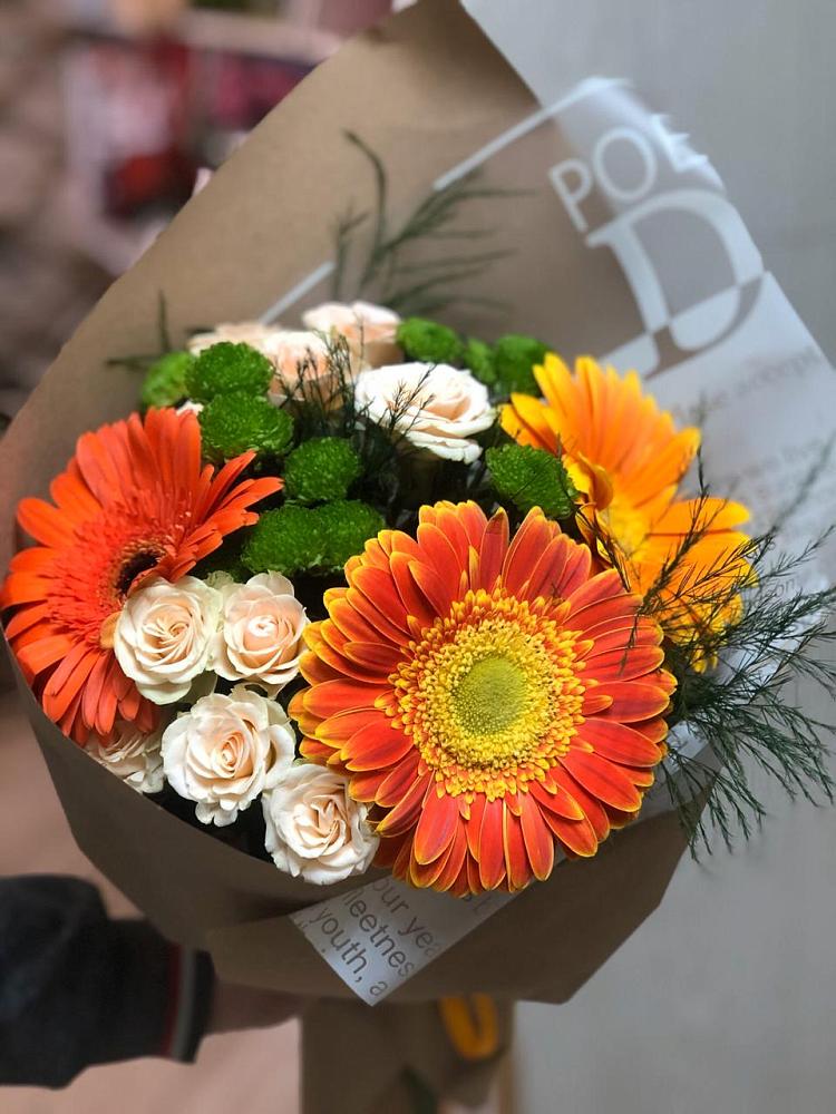 Букет цветов из: Герберы, Хризантемы и Розы в Мильково